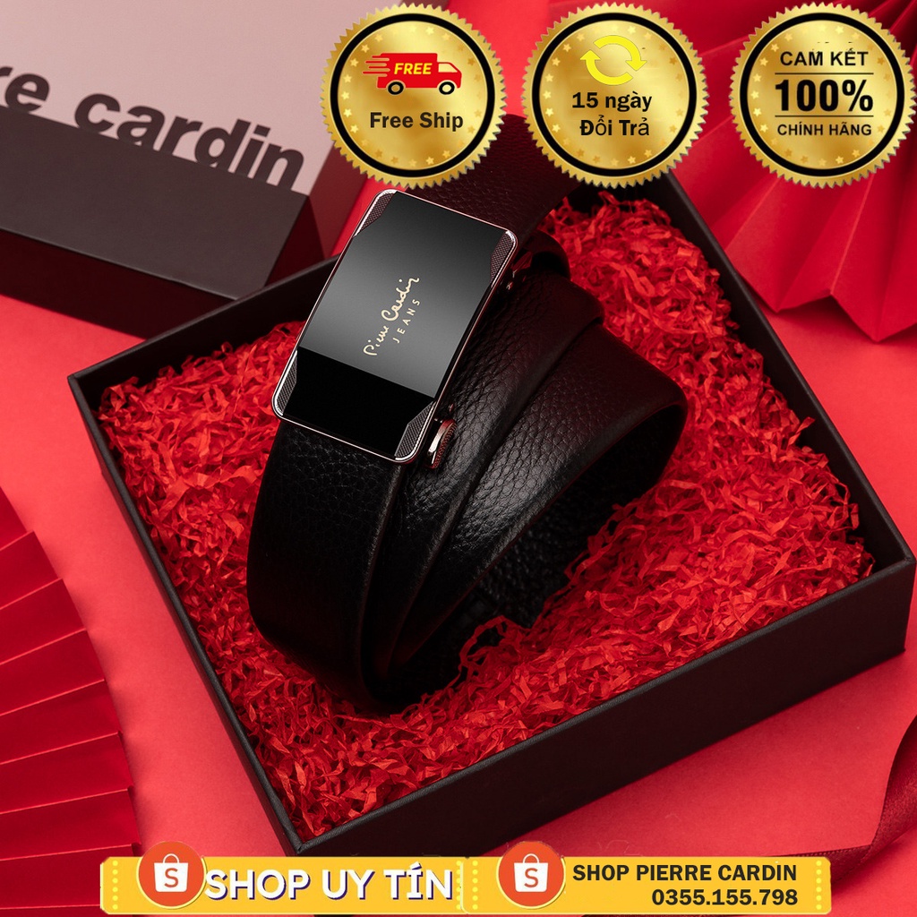 Thắt lưng Pierre Cardin mặt kính logo vàng, hộp gỗ
