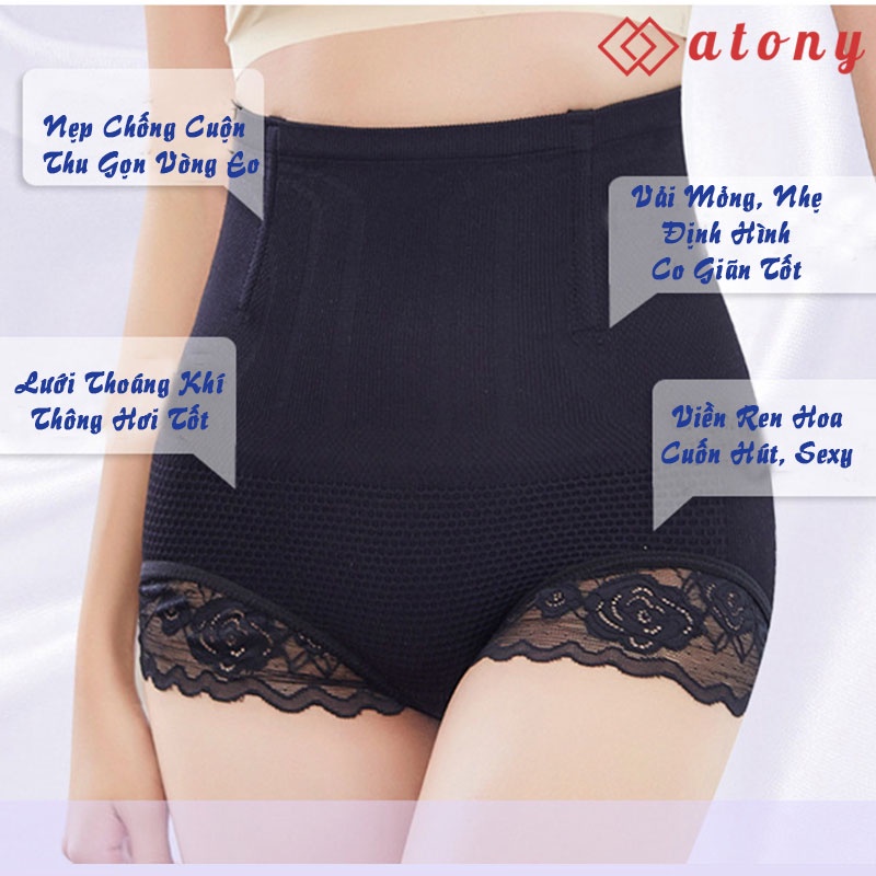 Quần Gen Bụng ATONY (Hàng Xuất Hàn) Có Thanh Thép Định Hình, Phối Ren Sexy Nâng Mông, Co Giãn Tốt, Freesize Dưới 70Kg | BigBuy360 - bigbuy360.vn