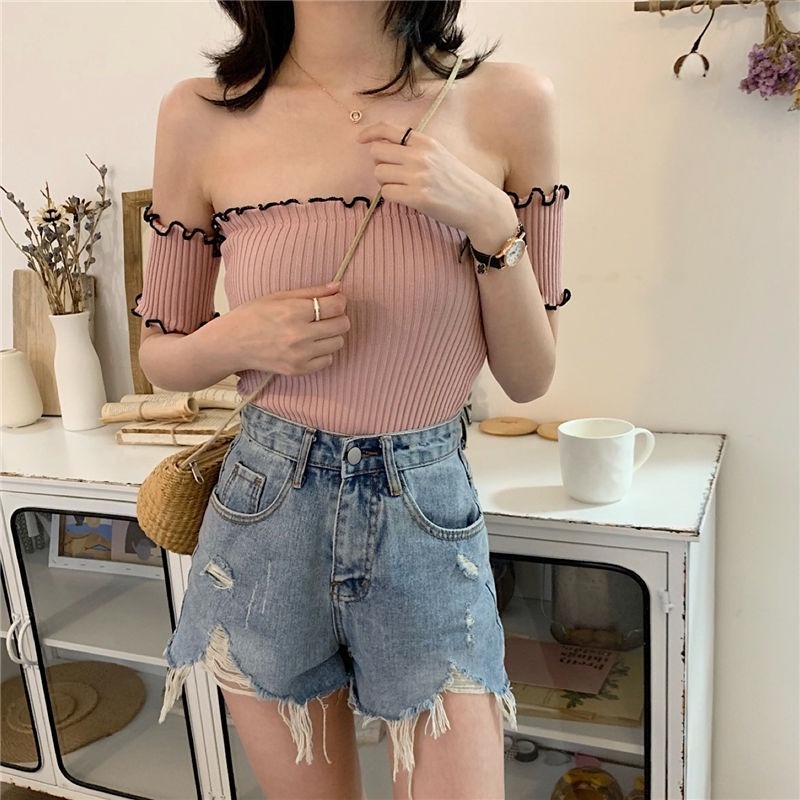 Áo Dệt Kim Trễ Vai Phong Cách Hong Kong Cho Nữ