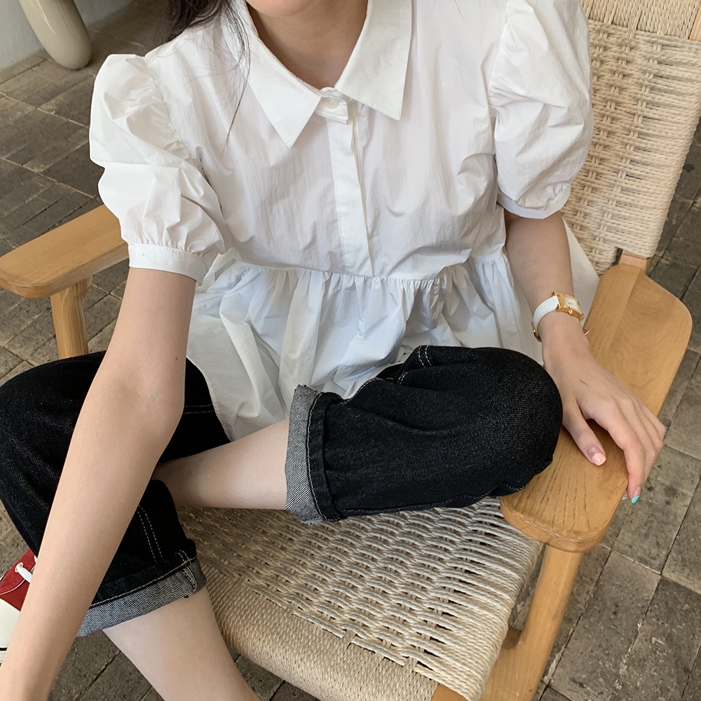 Đầm Sơ Mi Ngắn Tay Cổ Búp Bê Dáng Rộng Thiết Kế Mới Thời Trang Theo Phong Cách Hàn Quốc Cho Nữ