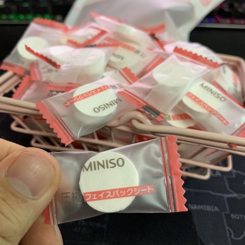 Mặt Nạ Giấy Nén viên Miniso Nhật Bản cấp ẩm thải độc siêu gọn tiện lợi
