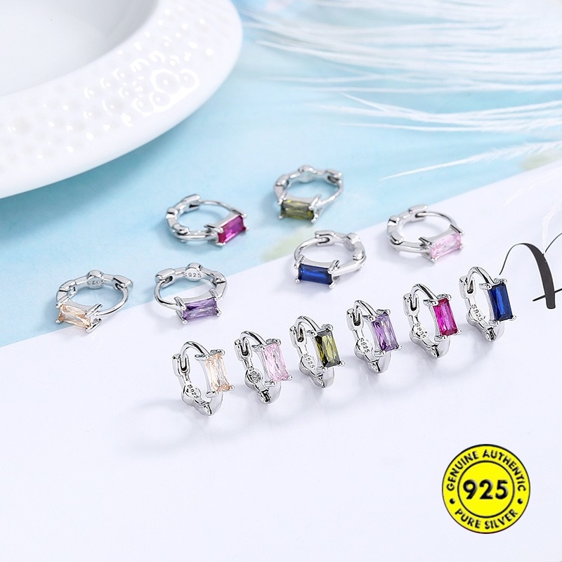 Bông Tai Bạc 925 Đính Đá Zircon Nhiều Màu Sắc Xinh Xắn