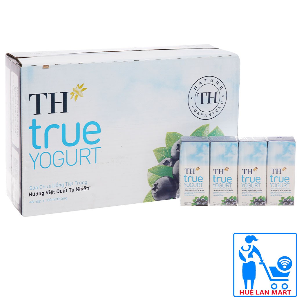 [CHÍNH HÃNG] Sữa Chua Uống Tiệt Trùng TH True Yogurt Hương Việt Quất Tự Nhiên Thùng 48 Hộp x 180ml