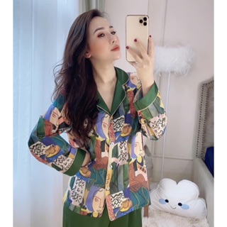 PIJAMA LỤA PHỐI HOẠ TIẾT CAO CẤP