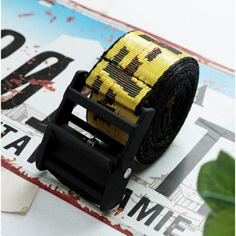 Long-term spot off ow yellow belt17ss white industrial style canvas thêu belt tide