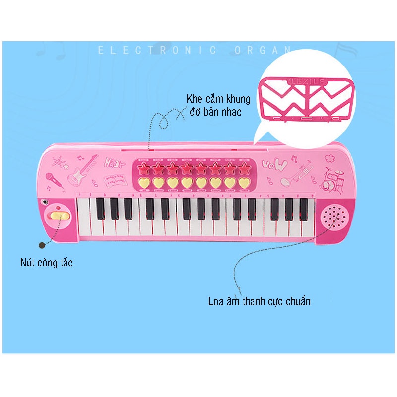 Đồ Chơi Đàn Piano Cho Bé Có Đèn Nhạc Và Micro Chuẩn Âm, nhựa ABS an toàn