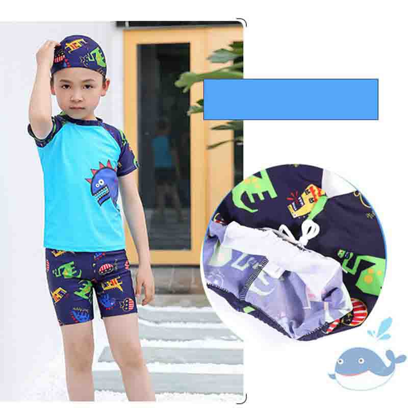 Áo quần bơi và mũ in họa tiết hoạt hình đáng yêu cho bé trai size M-4XL