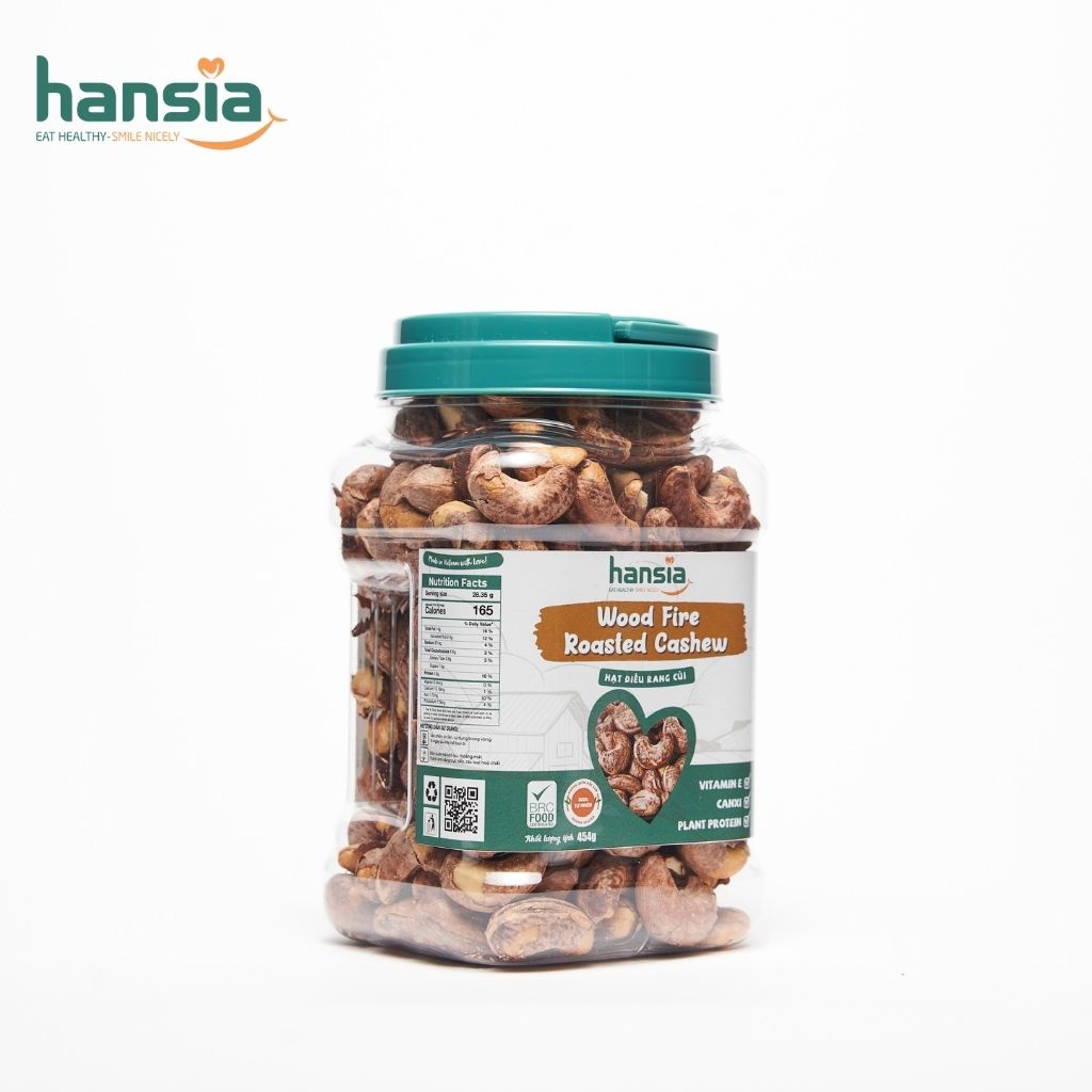 Hạt Điều Rang Muối Organic HANSIA Vị Tự Nhiên Thơm Ngon, Bổ Dưỡng, Không Chất Phụ Gia, Hạt To, Đều Hộp 250g - 454g