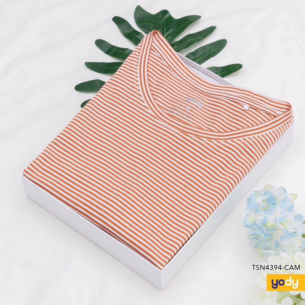 Áo Thun Nữ Kẻ YODY Ôm Body Cổ Tròn Chất Liệu 100% Cotton TSN4394