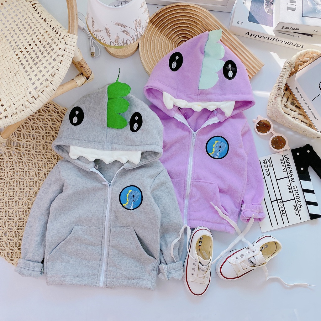 Áo khoác bé trai, áo khoác thu đông chất nỉ 2 da ấm áp mềm mại logo mũ thêu đắp hình KL siêu dễ thương cho bé