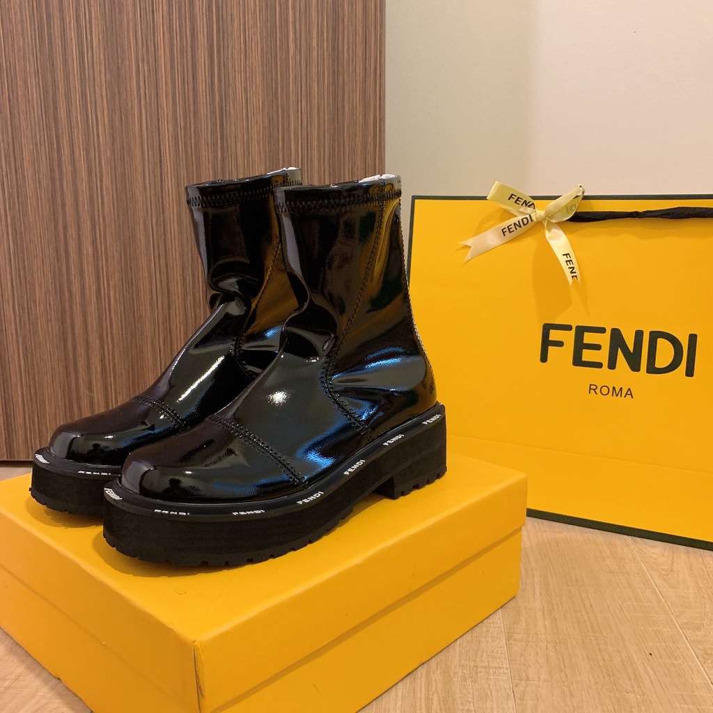 Fendi Giày Bốt Da Cừu Phối Khóa Kéo Chống Thấm Nước Thời Trang Nhập Khẩu Ý