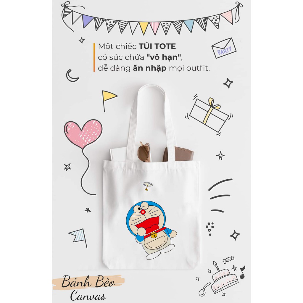 Túi tote vuông đeo vai vải canvas doremon ,mèo máy ú