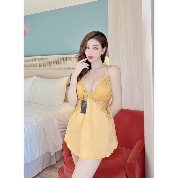 ❤️ Hot❤️ Đồ Ngủ Sexy- Bộ Ngủ Satin Thiết Kế Phối Lưới  Form 40-55kg