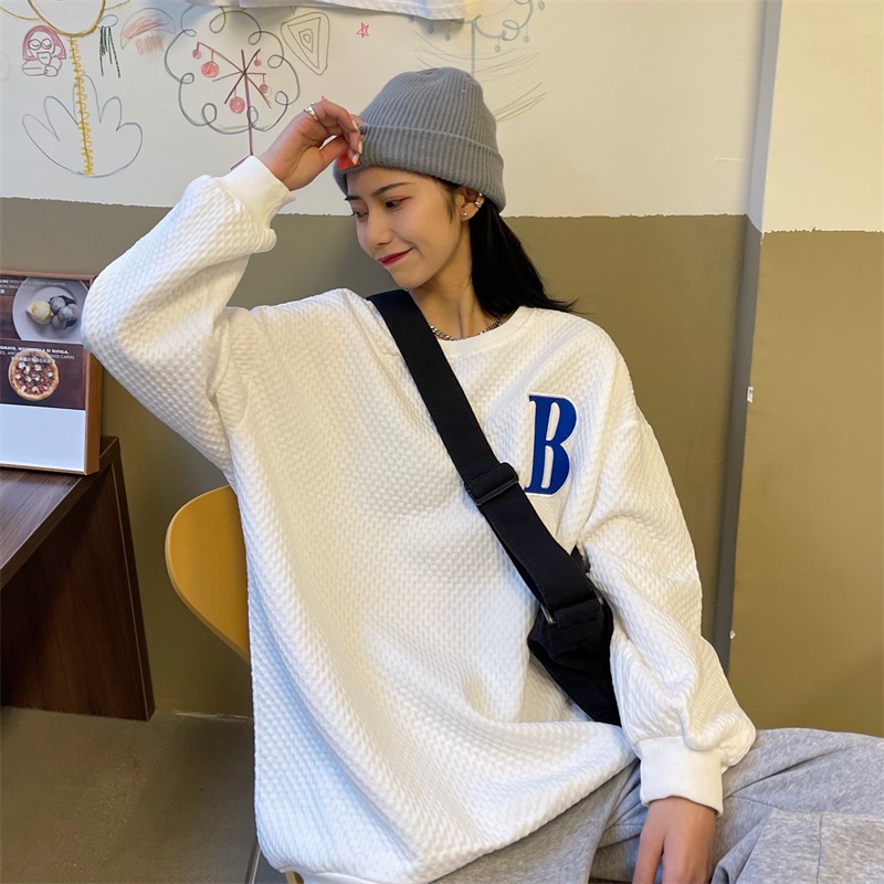 【ZHELIHANGFEI】Áo Thun Tay Dài Cổ Tròn Form Rộng Họa Tiết Kẻ Sọc Hợp Thời Trang