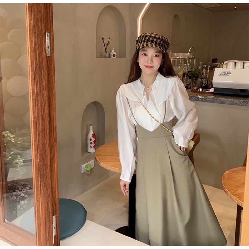 Set Sơ Mi Bèo Kèm Yếm Cực Xinh