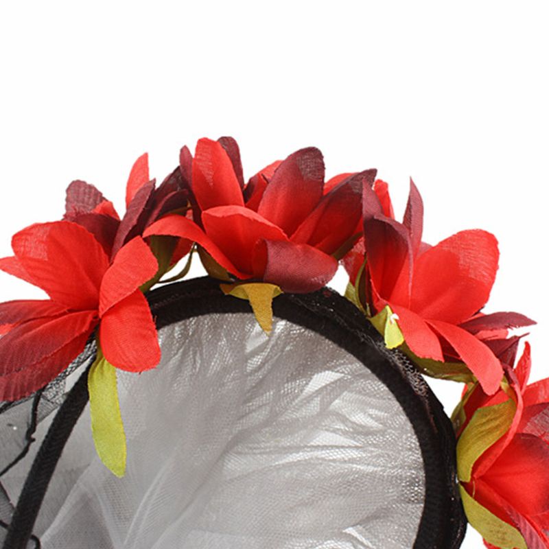 Băng Đô Cài Tóc Phối Lưới Ruy Băng Đính Hoa Nhân Tạo Phong Cách Anime Ngày Halloween