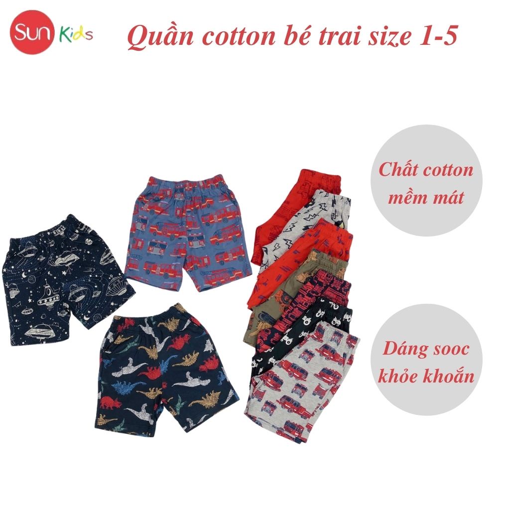 Quần đùi bé trai SUNKIDS, quần short bé trai chất cotton mềm mát, size 1-5 tuổi nhiều màu