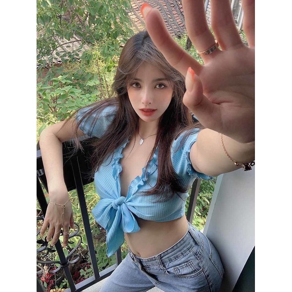 ÁO THUN CROPTOP XINH CỘT DÂY NƠ A3