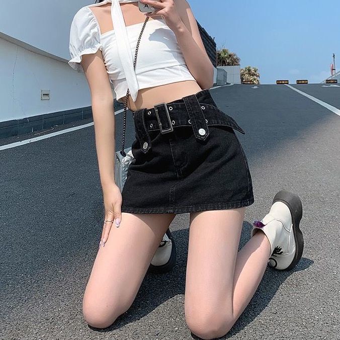 Chân Váy Jean Denim Ngắn Body Kèm Đai Có Quần Trong Hàng QC Loại 1 3626