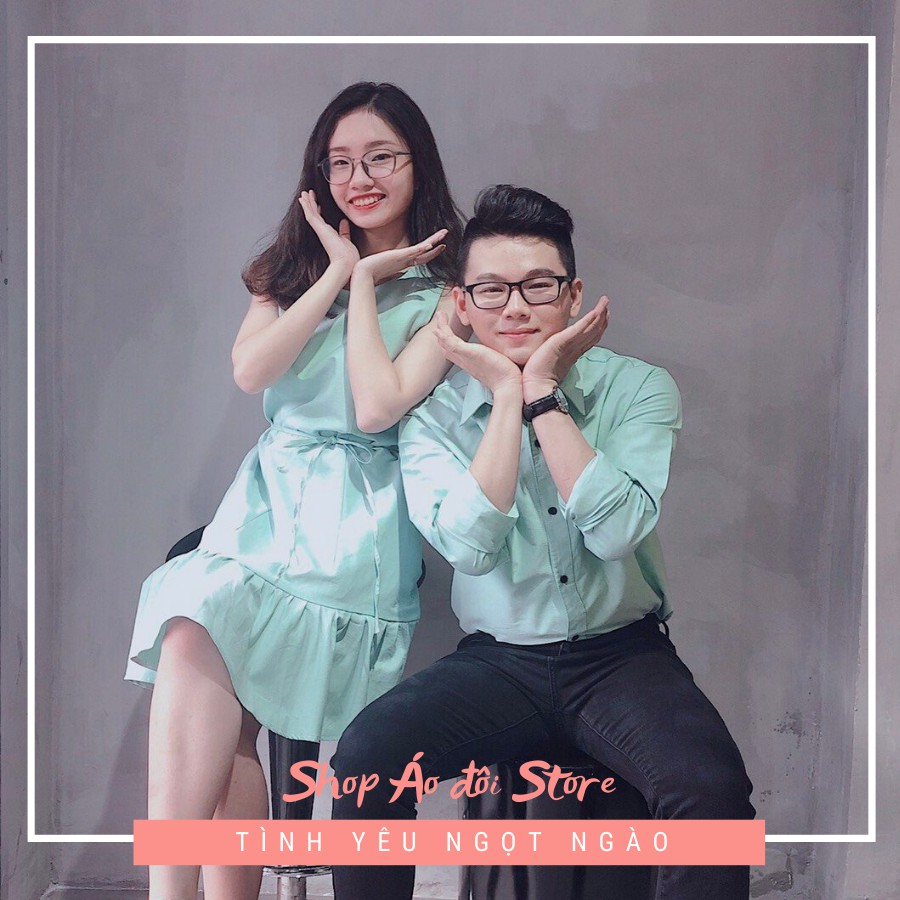 Bộ áo váy sơ mi cặp cao cấp, đồ đôi nam nữ dễ thương, chất đẹp để chụp hình cưới, đi du lịch