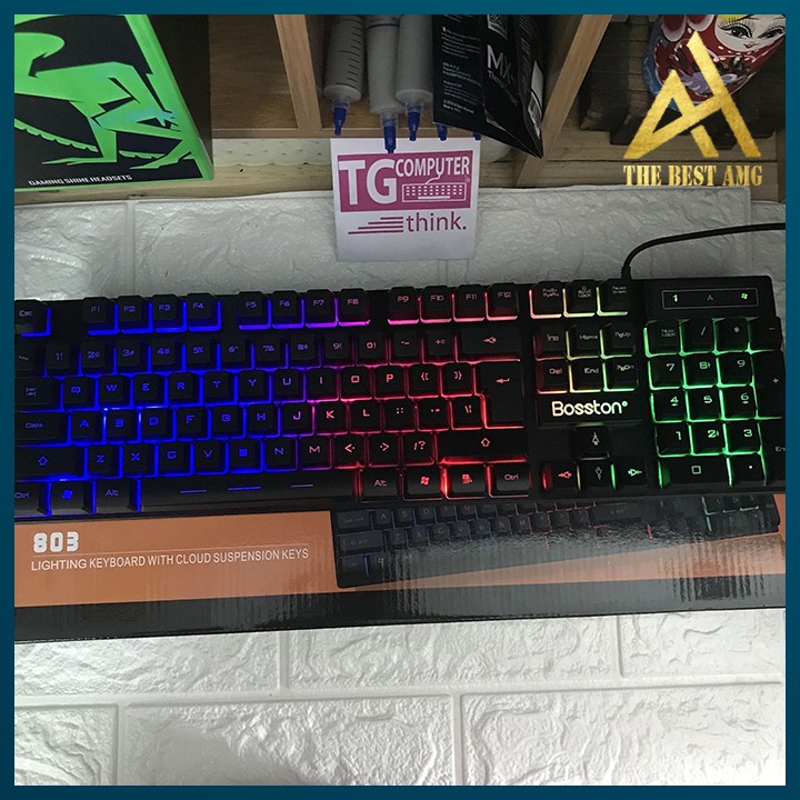 Bàn Phím Máy Tính Gaming Keycap Xuyên Led BOSSTON K803 Bàn Phím Giả Cơ Laptop Có Dây Keyboard Chơi Game