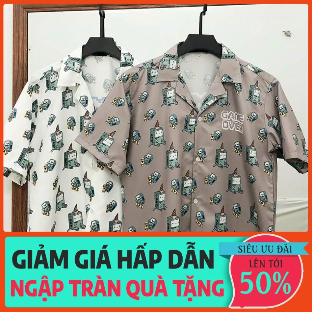 11.11 Áo sơ mi kiểu tay ngắn BMO HOẠT HÌNH Unisex nam nữ form rộng Hàn Quốc