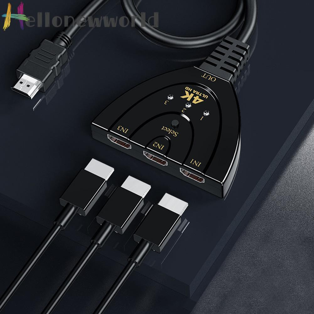 Hellonewworld HW-4K301X 3 Port Mini HDMI-compatible Splitter 3 in 1 out 4K Adapter Switcher Cable