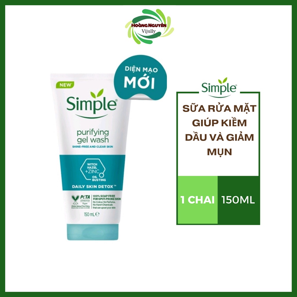 Sữa Rửa Mặt Simple Kiềm Dầu, Ngừa Mụn Cho Da Mụn 150ml  - Sản phẩm chính hãng