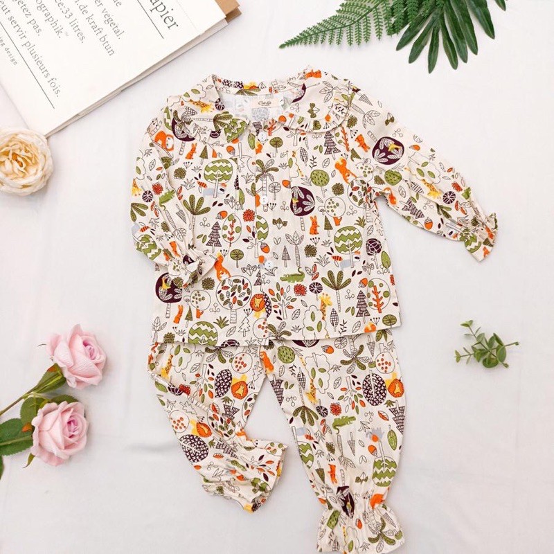 bộ pijama tay dài bé gái hoạ tiết cực xinh(size 9-25kg)-set thu đông bé gái