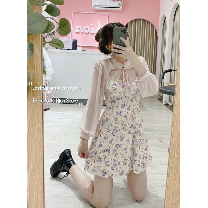 Đầm nữ bo dy tay dài ôm cổ cao cột dây liền thân họa tiết hoa cực đẹp cho cô nàng năng động ba