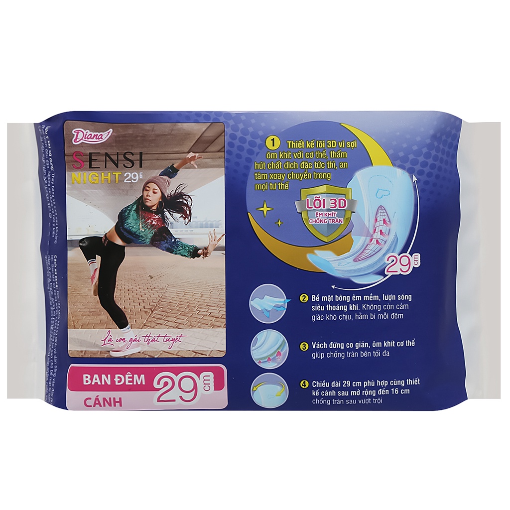 Combo 6 Băng vệ sinh Diana Sensi Night Ban Đêm 29cm 4 miếng/gói