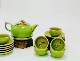 Bộ trà độc ẩm cá  koi 3D