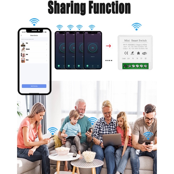 3PCS Công tắc thông minh mini 16A 10A WIFI Bluetooth tương thích Tuya Alexa Google Home