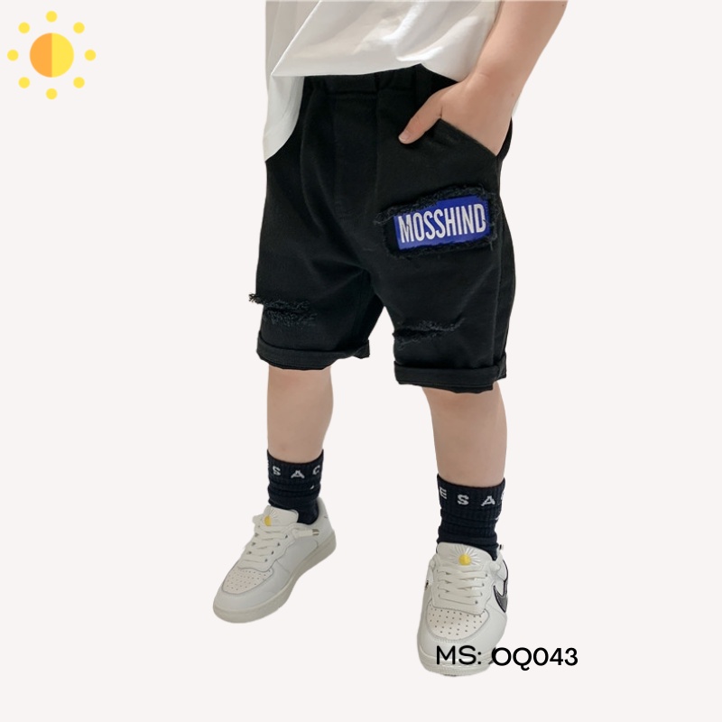 Quần lửng/ngố mosshind cho bé trai vải jean cao cấp, Quần short đùi bé trai xịn size 12-37kg - OQ043