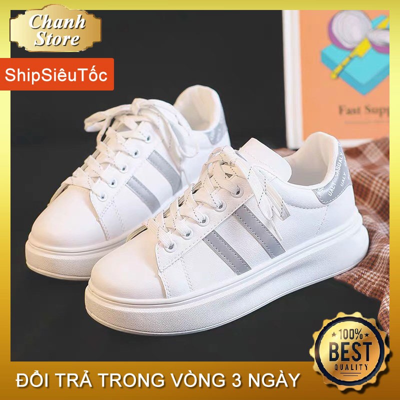 Giày Thể Thao Nữ 💖FREESHIP📛 Giày Nữ Trắng Phản Quang 2 Vạch, Giày Đế Bằng Dáng Sneaker Giá Siêu Rẻ