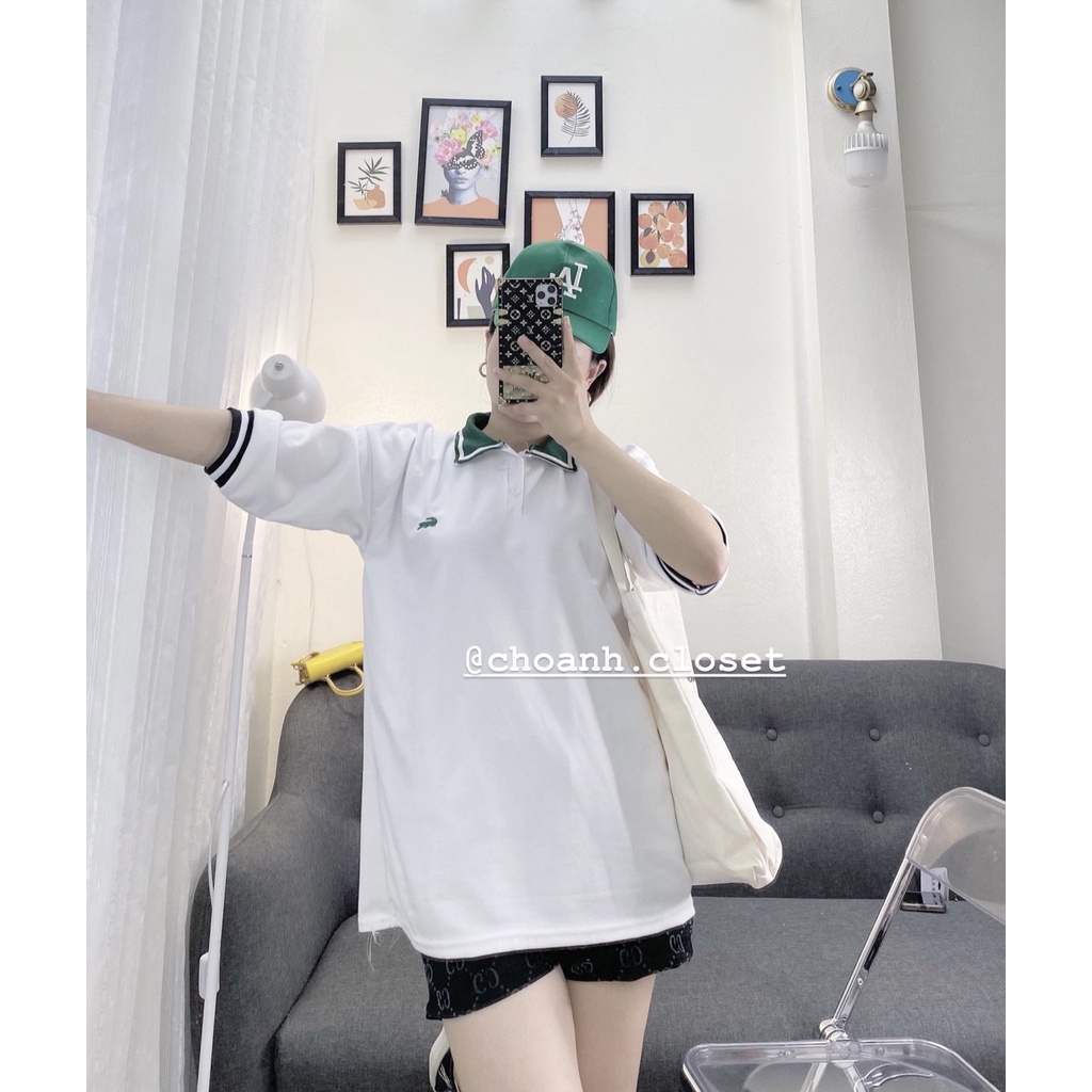 Áo polo nam nữ form rộng viền xanh chất vải cotton cá sấu sang trọng lịch sự