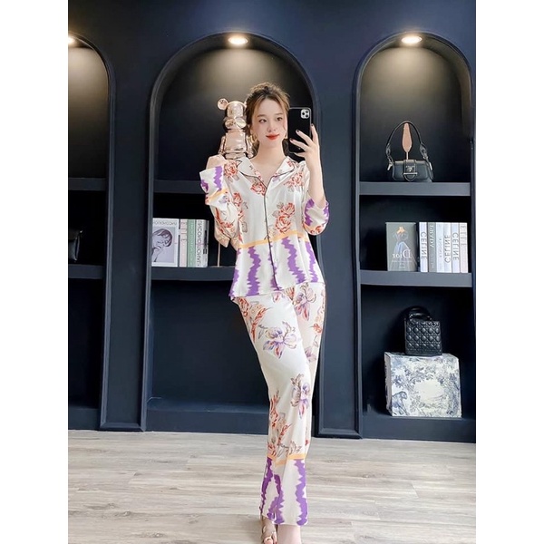 BỘ PIJAMA LỤA CAO CẤP MULISI HỒNG BUN GA RI