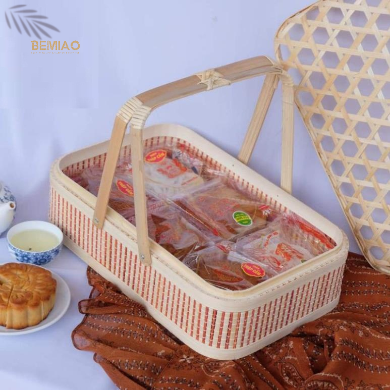 Giỏ mây tre đan có nắp đan mắt cáo Hàng xuất khẩu Mỹ, đựng đồ Tết, rượu, hoa quả, bánh kẹo Bemiao Shop