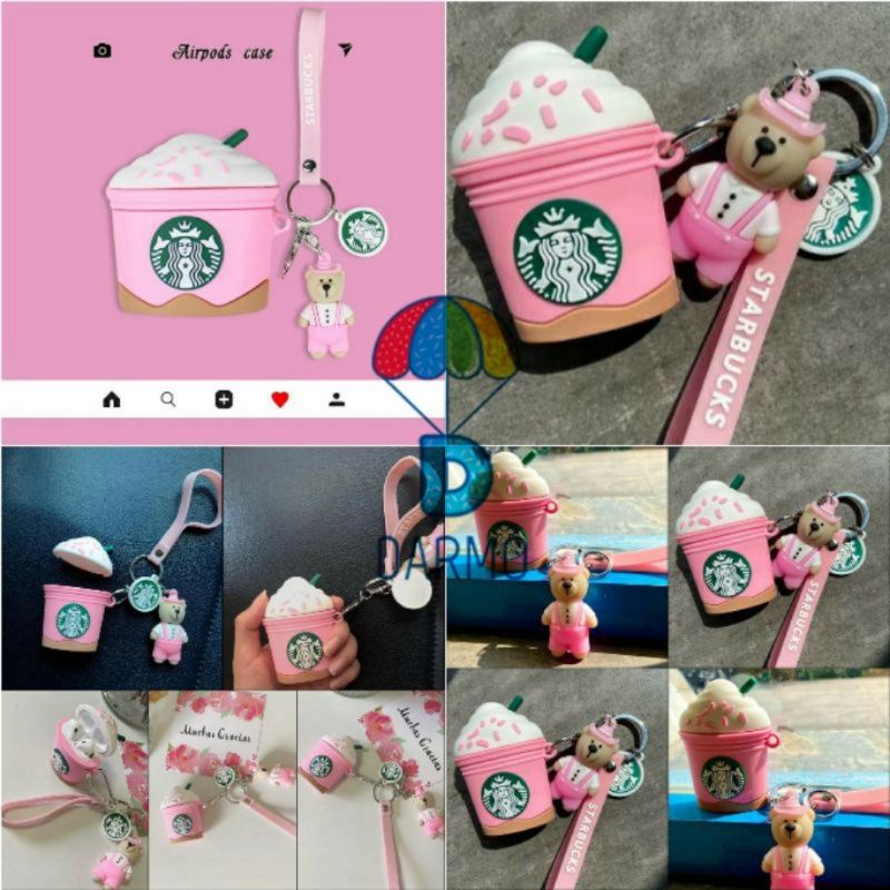 (Order 10 ngày) Case bảo vệ Airpods Pro/1/2 cốc cà phê starbucks frappuccino sakura kèm móc khóa mẫu 3