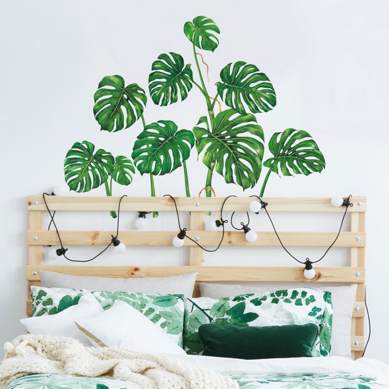 Miếng dán tường hình lá cây nhiệt đới sẽ làm cho căn phòng của bạn trở nên đầy màu sắc và tươi vui. Hãy sử dụng nó để tạo điểm nhấn cho không gian của bạn.