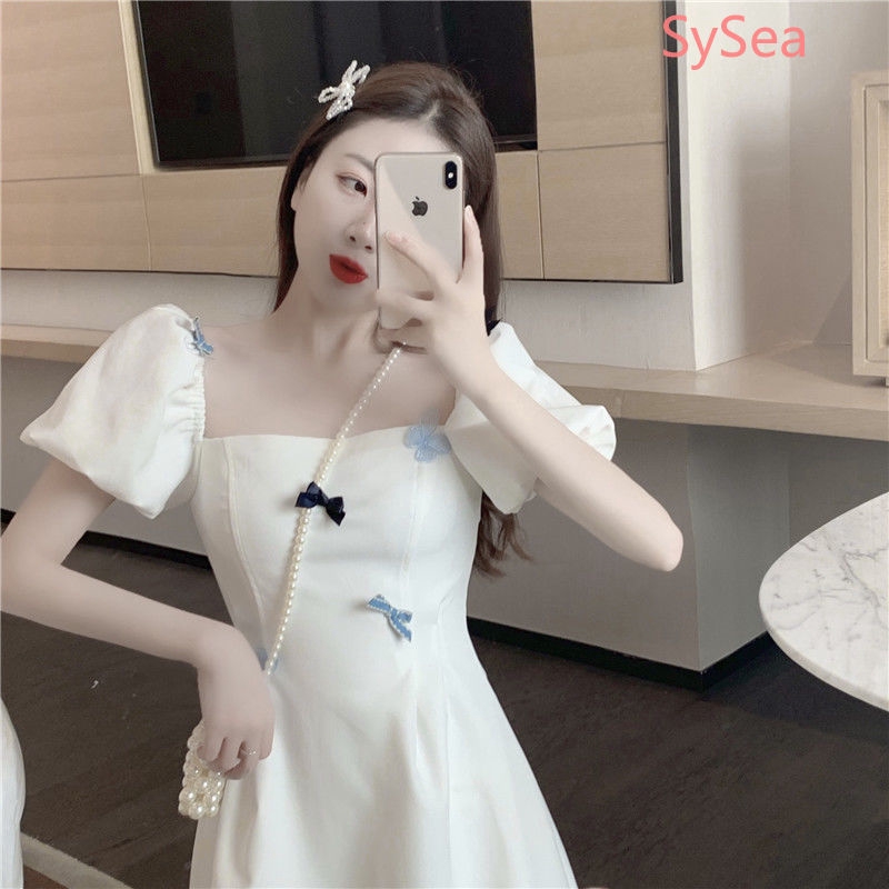 Đầm mùa hè tay phồng màu trắng dáng chữ A họa tiết bướm cho nữ | BigBuy360 - bigbuy360.vn