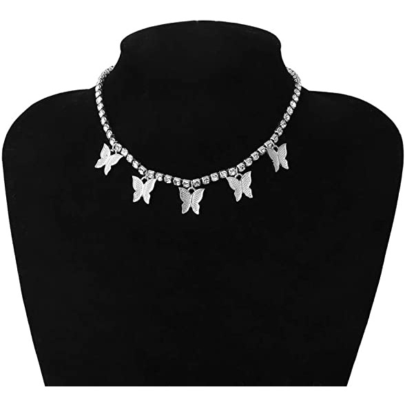 Vòng Cổ Choker Mặt Hình Bướm Đính Đá Pha Lê Hồng Lấp Lánh Sang Trọng