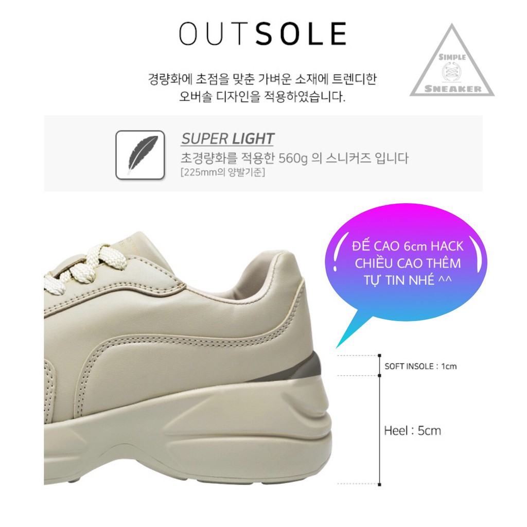 Giày Domba Sneaker Hàn Quốc FREESHIPDomba Moonlake Beige Chính Hãng - Giày Thể Thao Domba Đế Cao 6cm - Simple Sneaker