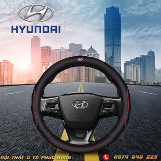 ⚡️Freeship 99k - Toàn quốc⚡️ Bọc vô lăng cao cấp logo xe Hyundai- Màu đen chỉ đỏ