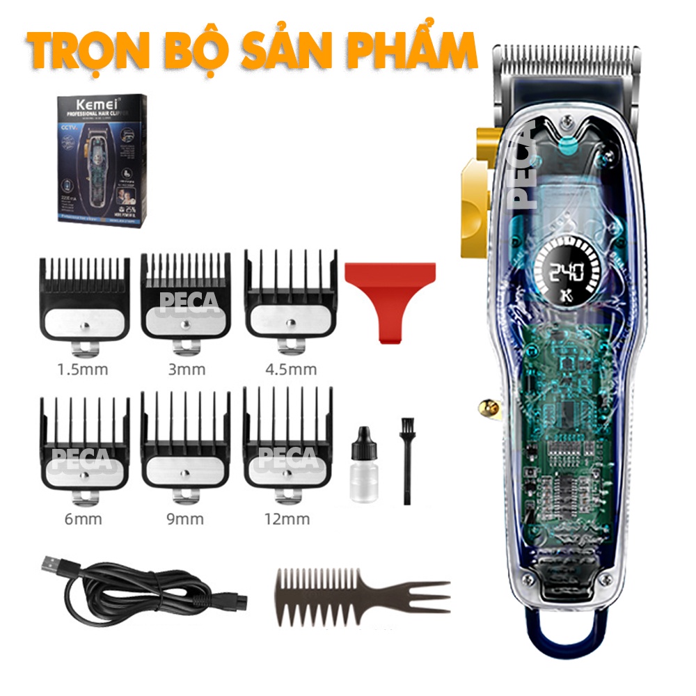 Tông đơ cắt tóc chuyên nghiệp KEMEI KM-2709PG màn hình LCD hiển thị thông minh pin trâu 3h sạc nhanh- Chính hãng