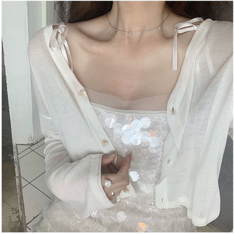 Áo Khoác Cardigan Chống Nắng Vải Lụa Lạnh Mỏng Màu Trắng Thời Trang Mùa Hè Cho Nữ