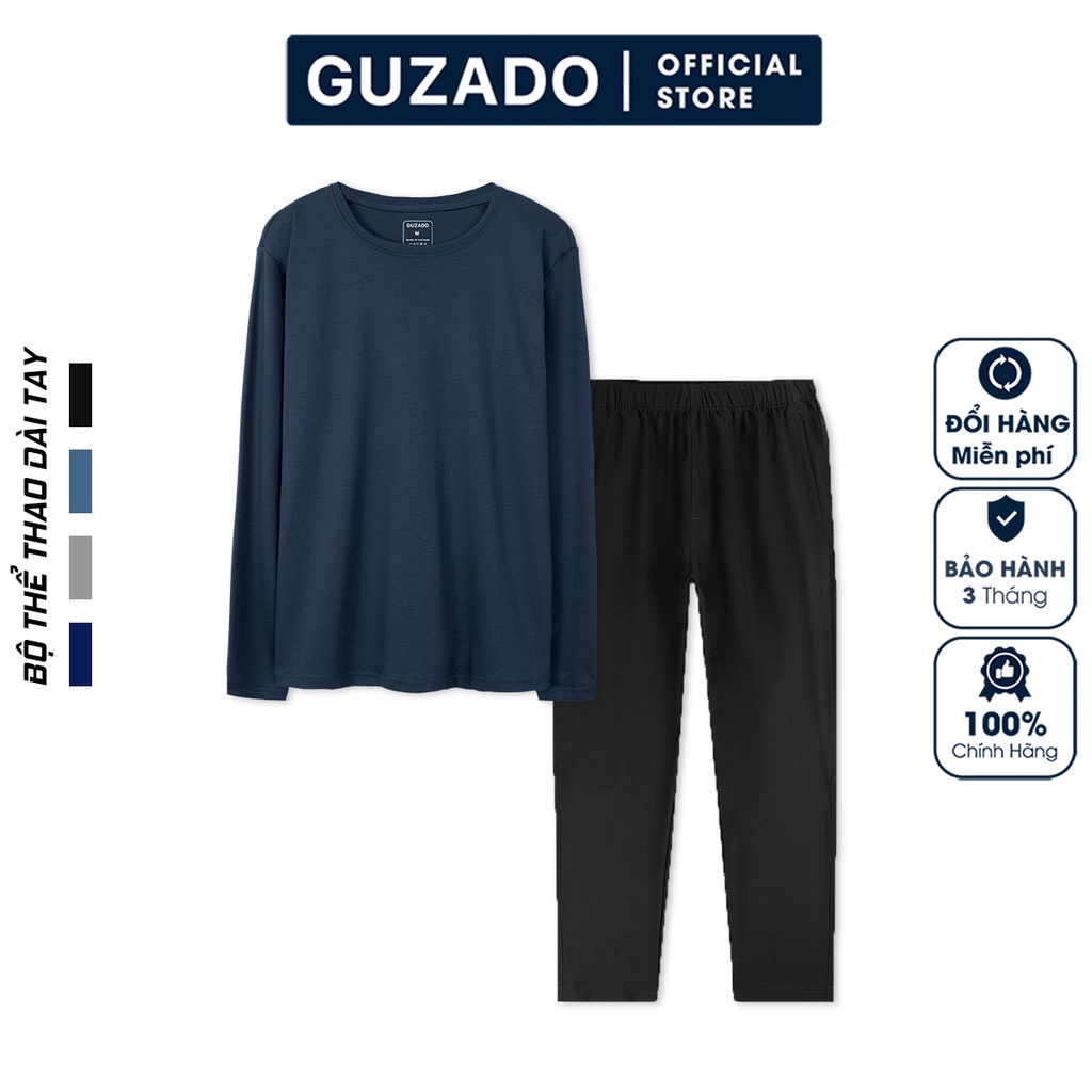 Bộ quần áo thể thao dài tay GUZADO áo cotton CVC cao cấp kết hợp quần gió thể thao,trẻ trung năng động BTD2201