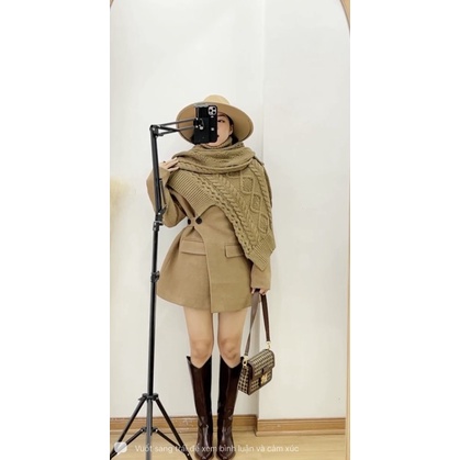 ( Ảnh thật ) A1015 Áo dạ đai cúc và khăn cổ lọ có tách lẻ | BigBuy360 - bigbuy360.vn