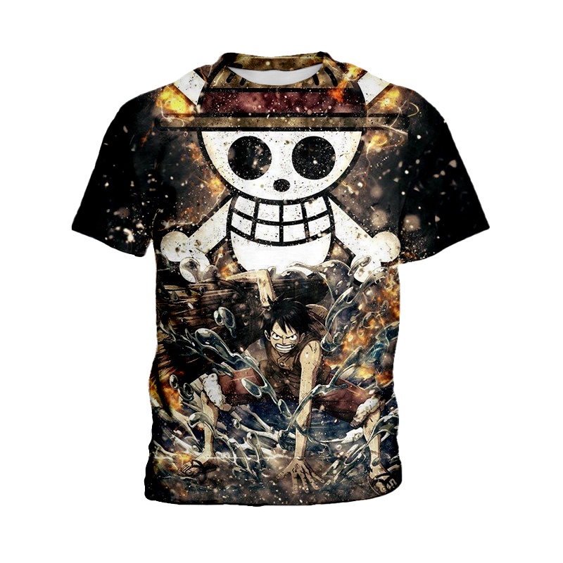 Áo Thun Tay Ngắn In Hình Nhân Vật Luffy Trong Phim Hoạt Hình One Piece Cá Tính Cho Bé Trai