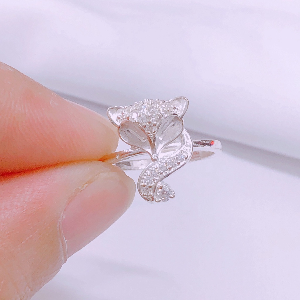 Bộ trang sức hồ ly đính đá nhân tạo trắng nhỏ LINH MIU SILVER
